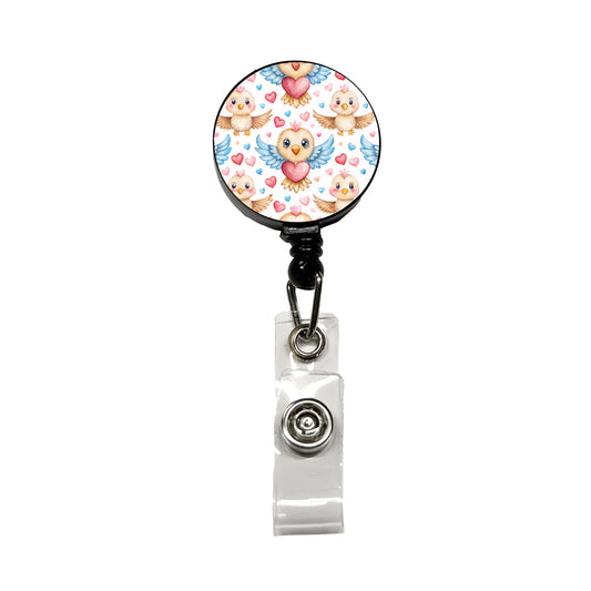 Cute Eagles Hearts Watercolor Retractable ID Key Card Name Tag Badge Holder with Clip
