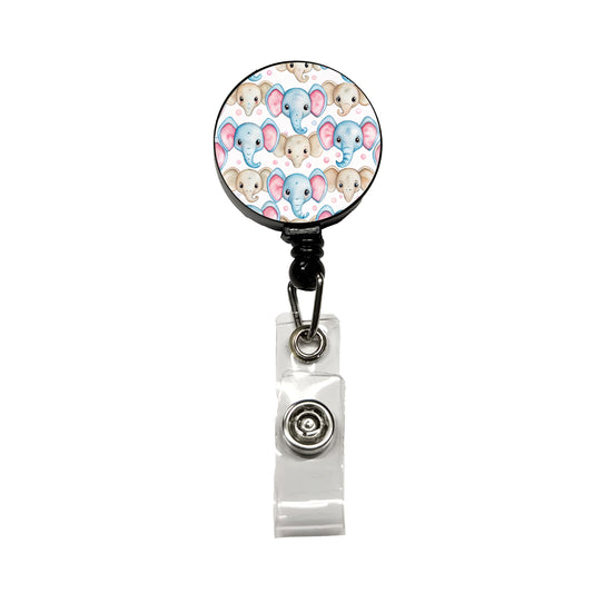Cute Elephant Faces Watercolor Retractable ID Key Card Name Tag Badge Holder with Clip