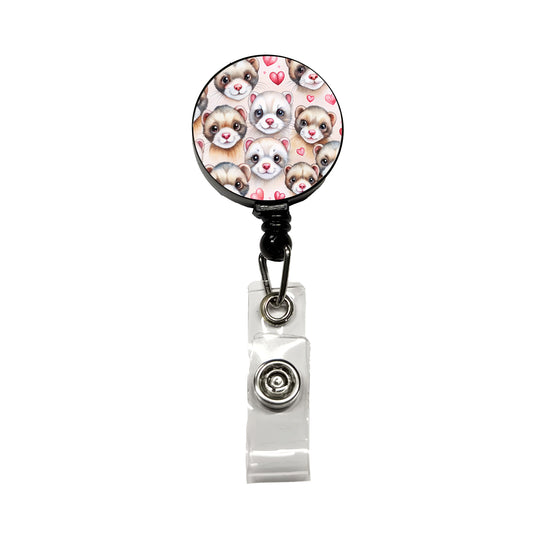 Cute Ferret Faces Hearts Watercolor Retractable ID Key Card Name Tag Badge Holder with Clip
