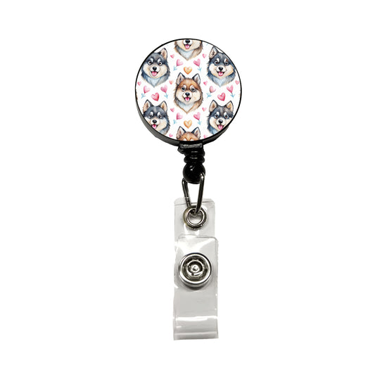 Cute Finnish Lapphund Dog Faces Retractable ID Key Card Name Tag Badge Holder with Clip