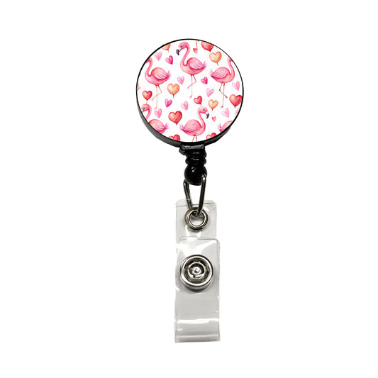 Cute Flamingos Hearts Watercolor Retractable ID Key Card Name Tag Badge Holder with Clip