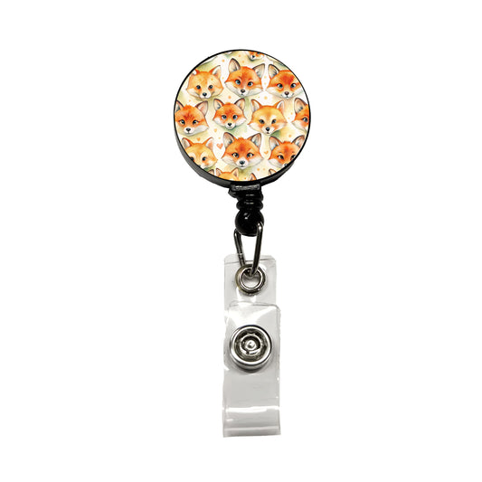 Cute Fox Faces Watercolor Retractable ID Key Card Name Tag Badge Holder with Clip