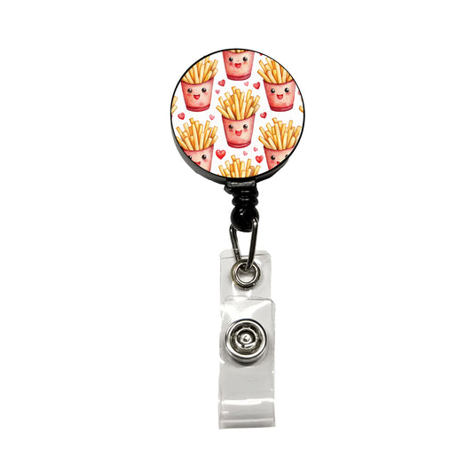 Cute French Fries Hearts Watercolor Retractable ID Key Card Name Tag Badge Holder with Clip