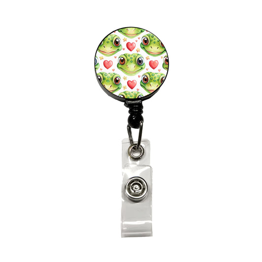 Cute Gecko Faces Hearts Watercolor Retractable ID Key Card Name Tag Badge Holder with Clip