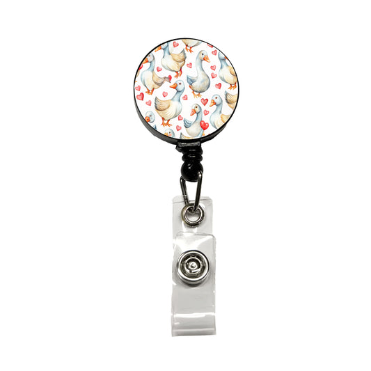 Cute Geese Hearts Watercolor Retractable ID Key Card Name Tag Badge Holder with Clip