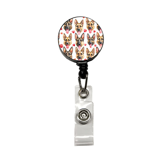 Cute German Shepherd Dog Faces Hearts Retractable ID Key Card Name Tag Badge Holder with Clip