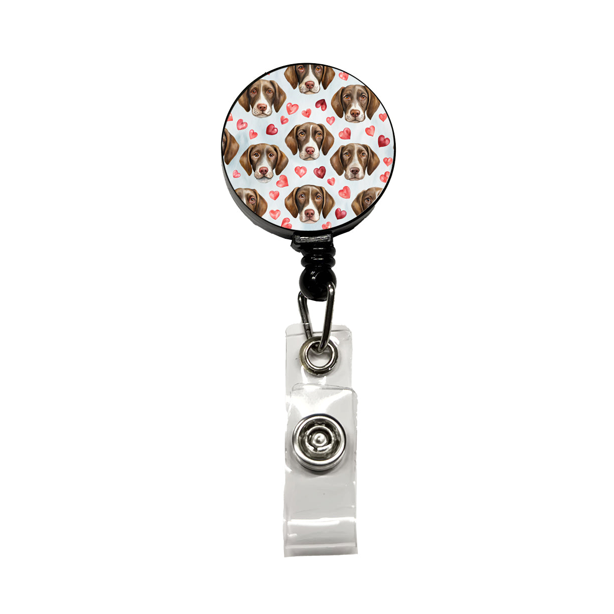 Cute German Shorthaired Pointer Dog Faces Hearts Retractable ID Key Card Name Tag Badge Holder with Clip