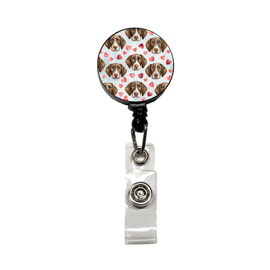 Cute German Shorthaired Pointer Dog Faces Hearts Retractable ID Key Card Name Tag Badge Holder with Clip