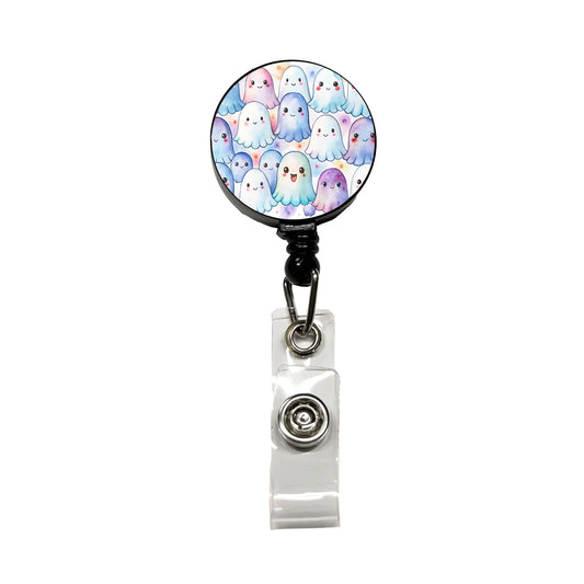 Cute Ghosts Watercolor Retractable ID Key Card Name Tag Badge Holder with Clip