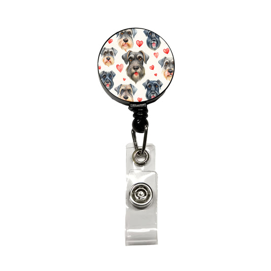 Cute Giant Schnauzer Dog Faces Hearts Retractable ID Key Card Name Tag Badge Holder with Clip