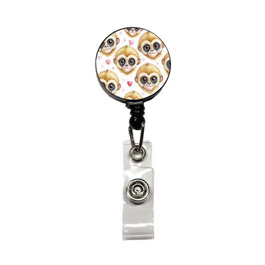 Cute Gibbons Faces Hearts Retractable ID Key Card Name Tag Badge Holder with Clip
