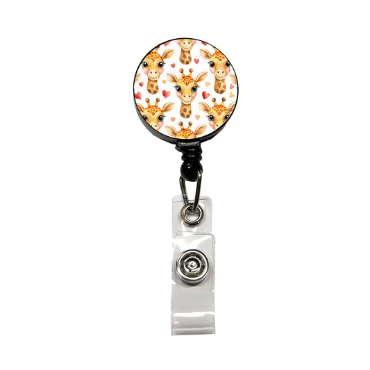 Cute Giraffe Faces Hearts Retractable ID Key Card Name Tag Badge Holder with Clip