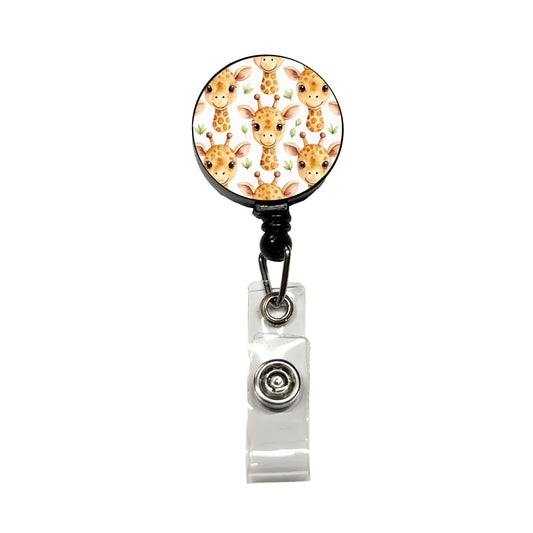 Cute Giraffe Faces Watercolor Retractable ID Key Card Name Tag Badge Holder with Clip