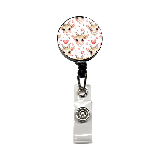 Cute Goat Faces Hearts Watercolor Retractable ID Key Card Name Tag Badge Holder with Clip