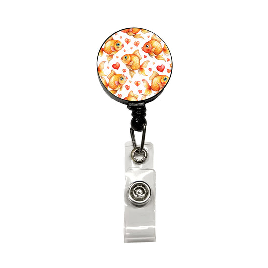 Cute Gold Fish Hearts Watercolor Retractable ID Key Card Name Tag Badge Holder with Clip