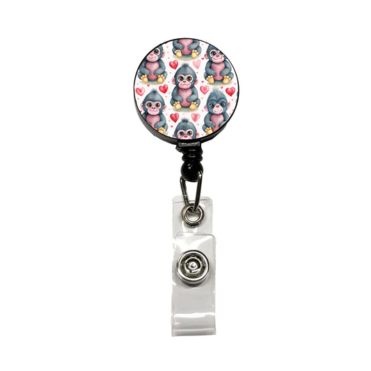 Cute Gorillas Hearts Watercolor Retractable ID Key Card Name Tag Badge Holder with Clip