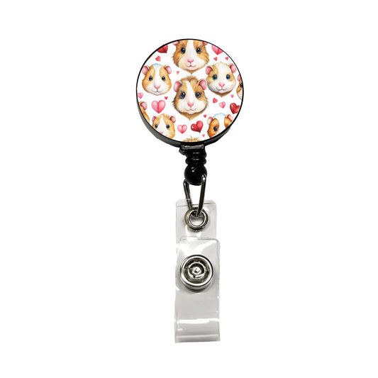 Cute Guinea Pig Faces Hearts Retractable ID Key Card Name Tag Badge Holder with Clip