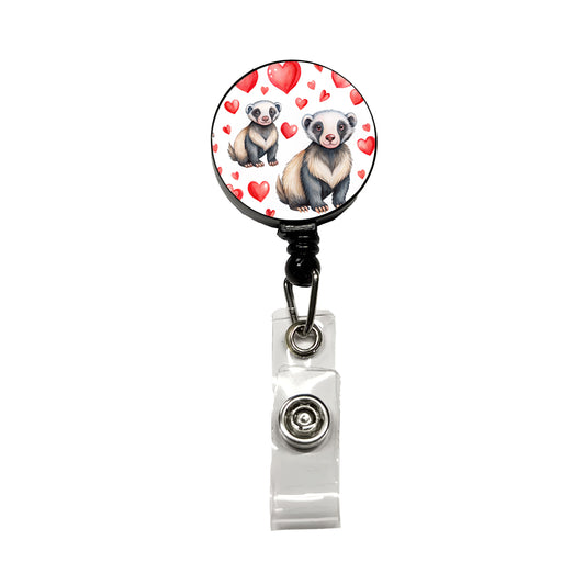 Cute Honey Badger Hearts Watercolor Retractable ID Key Card Name Tag Badge Holder with Clip