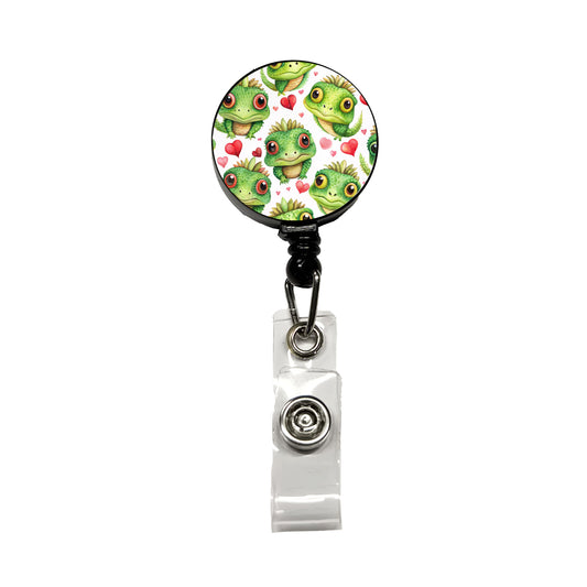 Cute Iguanas Hearts Watercolor Retractable ID Key Card Name Tag Badge Holder with Clip