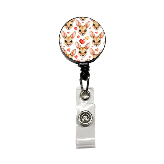 Cute Kangaroo Faces Hearts Retractable ID Key Card Name Tag Badge Holder with Clip