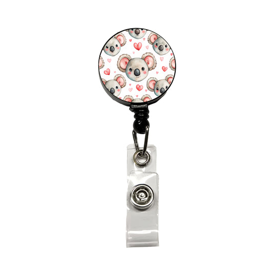 Cute Koala Bears Faces Hearts Retractable ID Key Card Name Tag Badge Holder with Clip