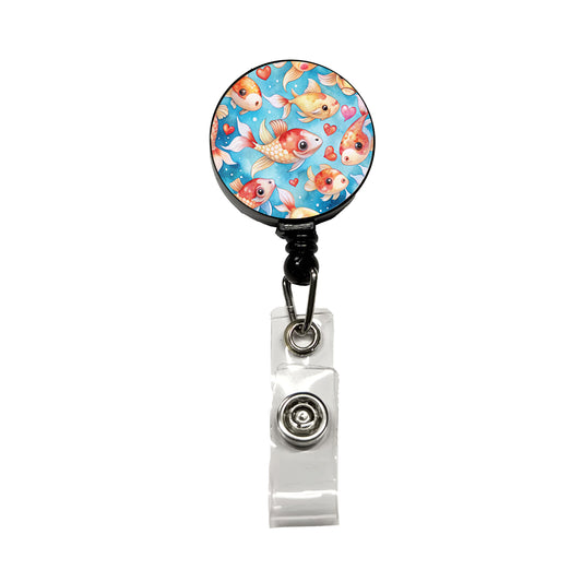 Cute Koi Fishes Hearts Watercolor Retractable ID Key Card Name Tag Badge Holder with Clip