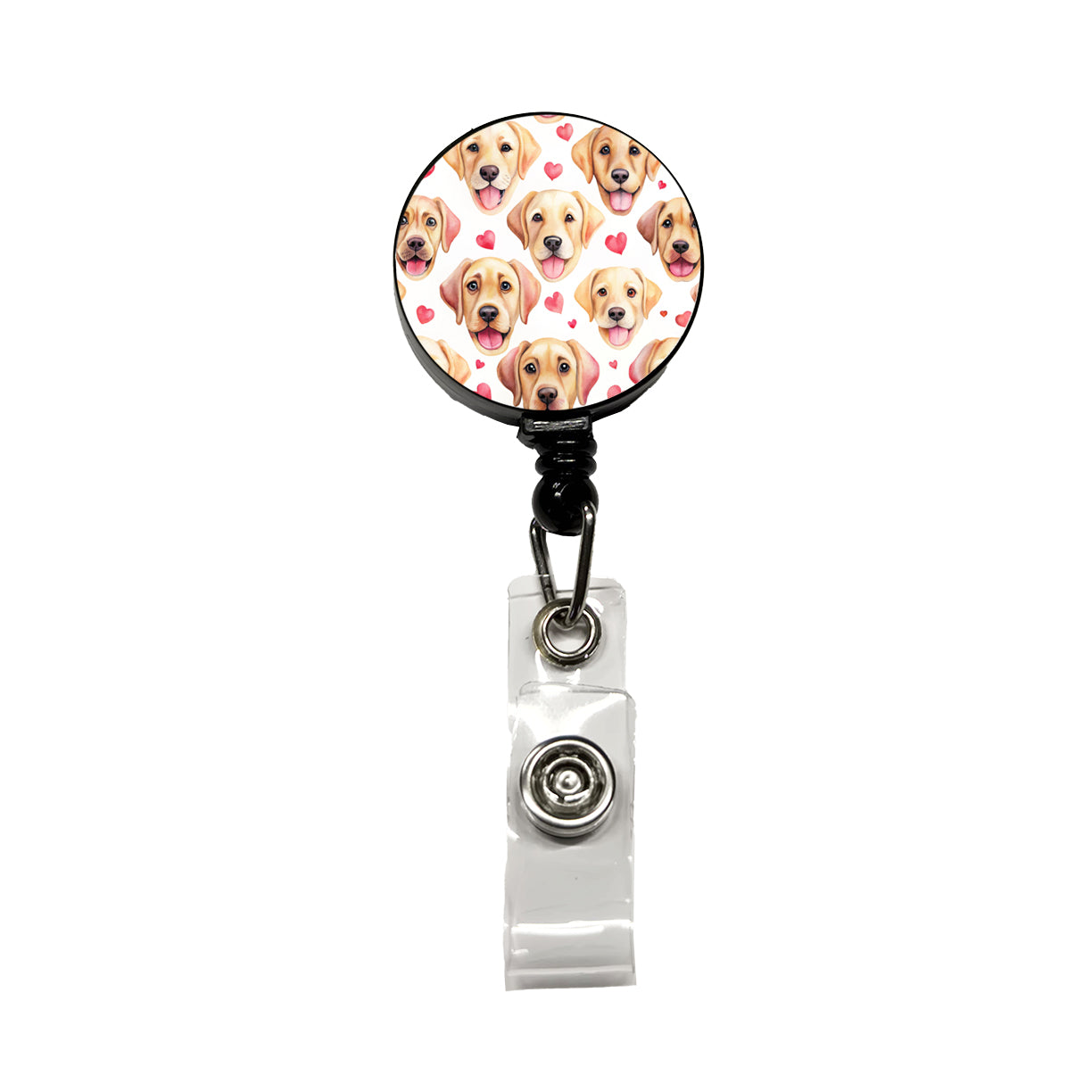 Cute Labrador Retriever Dog Faces Hearts Retractable ID Key Card Name Tag Badge Holder with Clip