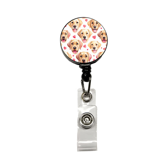 Cute Labrador Retriever Dog Faces Hearts Retractable ID Key Card Name Tag Badge Holder with Clip