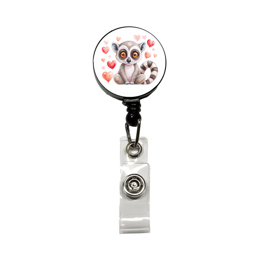Cute Lemur Hearts Watercolor Retractable ID Key Card Name Tag Badge Holder with Clip