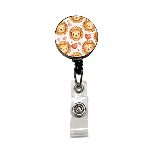 Cute Lion Faces Hearts Watercolor Retractable ID Key Card Name Tag Badge Holder with Clip