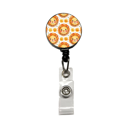 Cute Lion Faces Watercolor Retractable ID Key Card Name Tag Badge Holder with Clip