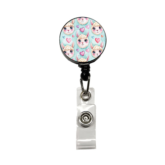 Cute Llama Faces Hearts Watercolor Retractable ID Key Card Name Tag Badge Holder with Clip