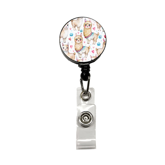 Cute Llamas Hearts Watercolor Retractable ID Key Card Name Tag Badge Holder with Clip
