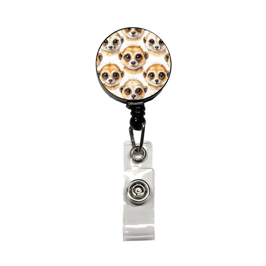 Cute Meerkat Faces Watercolor Retractable ID Key Card Name Tag Badge Holder with Clip