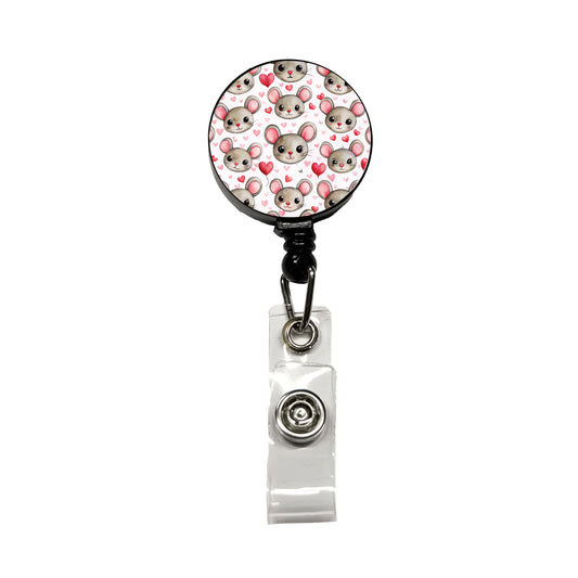 Cute Mouse Faces Hearts Watercolor Retractable ID Key Card Name Tag Badge Holder with Clip