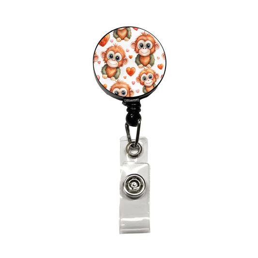 Cute Orangutans Hearts Watercolor Retractable ID Key Card Name Tag Badge Holder with Clip