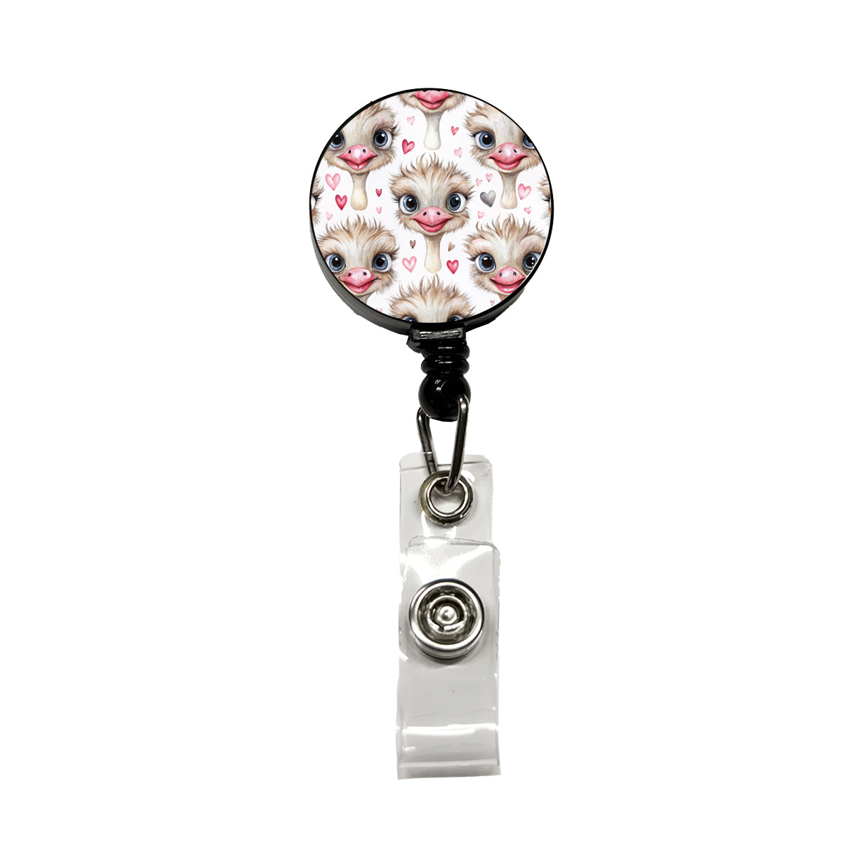 Cute Ostriches Faces Hearts Retractable ID Key Card Name Tag Badge Holder with Clip