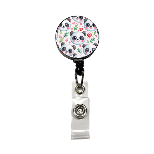 Cute Panda Faces Hearts Watercolor Retractable ID Key Card Name Tag Badge Holder with Clip