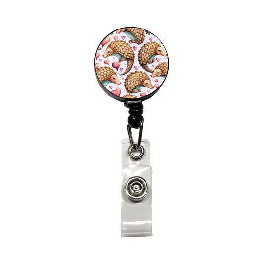 Cute Pangolin Hearts Watercolor Retractable ID Key Card Name Tag Badge Holder with Clip