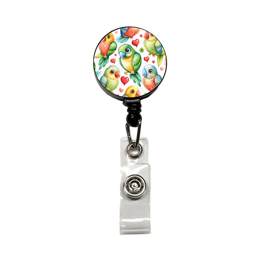Cute Parrots Hearts Watercolor Retractable ID Key Card Name Tag Badge Holder with Clip