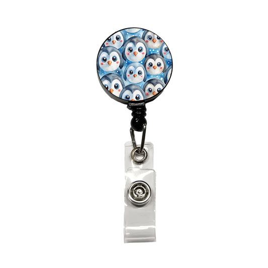 Cute Penguin Faces Watercolor Retractable ID Key Card Name Tag Badge Holder with Clip