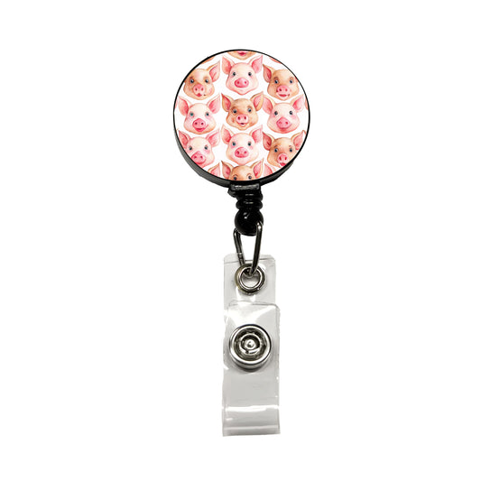 Cute Pig Faces Watercolor Retractable ID Key Card Name Tag Badge Holder with Clip