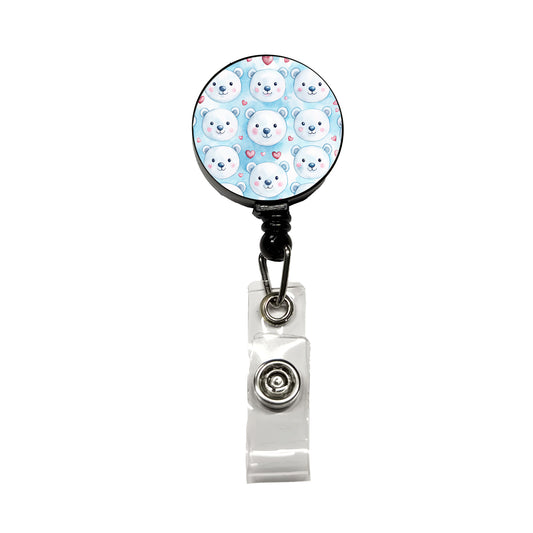 Cute Polar Bear Faces Hearts Retractable ID Key Card Name Tag Badge Holder with Clip
