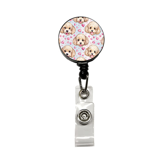 Cute Poodle Dog Faces Hearts Retractable ID Key Card Name Tag Badge Holder with Clip