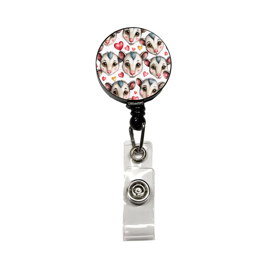 Cute Possum Faces Hearts Watercolor Retractable ID Key Card Name Tag Badge Holder with Clip