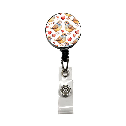 Cute Quails Hearts Watercolor Retractable ID Key Card Name Tag Badge Holder with Clip
