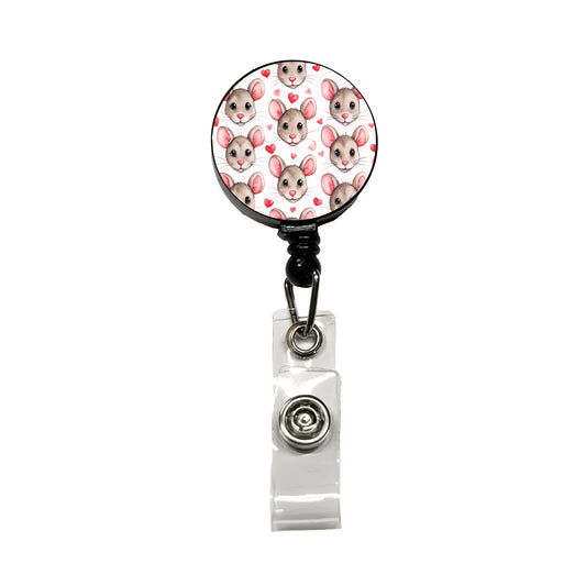 Cute Rat Faces Hearts Watercolor Retractable ID Key Card Name Tag Badge Holder with Clip
