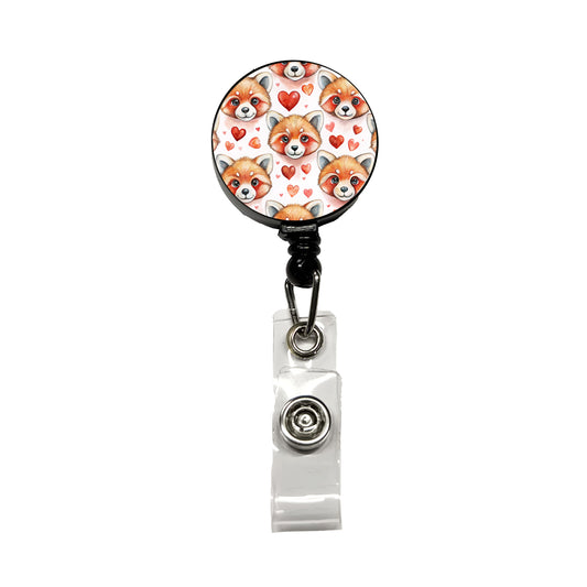 Cute Red Panda Faces Hearts Retractable ID Key Card Name Tag Badge Holder with Clip