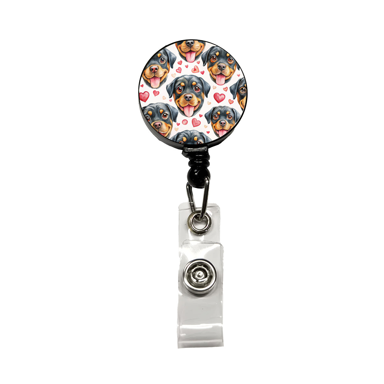 Cute Rottweiler Dog Faces Hearts Retractable ID Key Card Name Tag Badge Holder with Clip