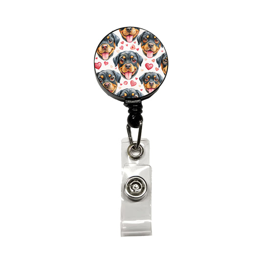 Cute Rottweiler Dog Faces Hearts Retractable ID Key Card Name Tag Badge Holder with Clip